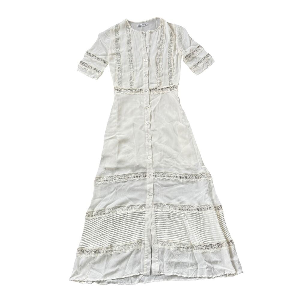 Reformation Surrey Lace-Trimmed Georgette Midi Dress Ivory